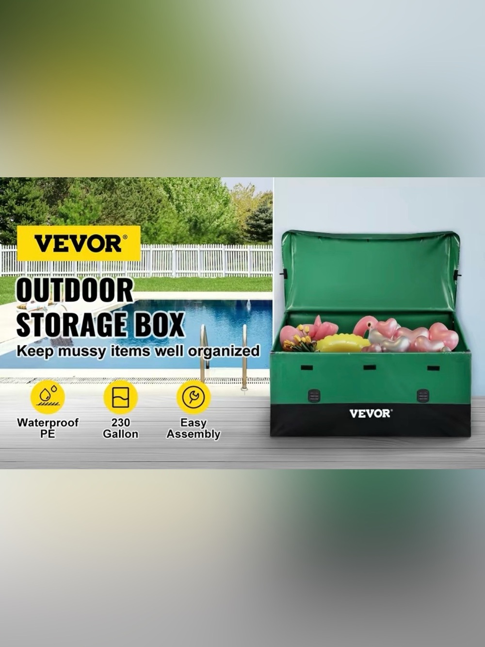 Outdoor Storage Box - Green Weatherproof Deck/Garage Organizer 230 Gallons
